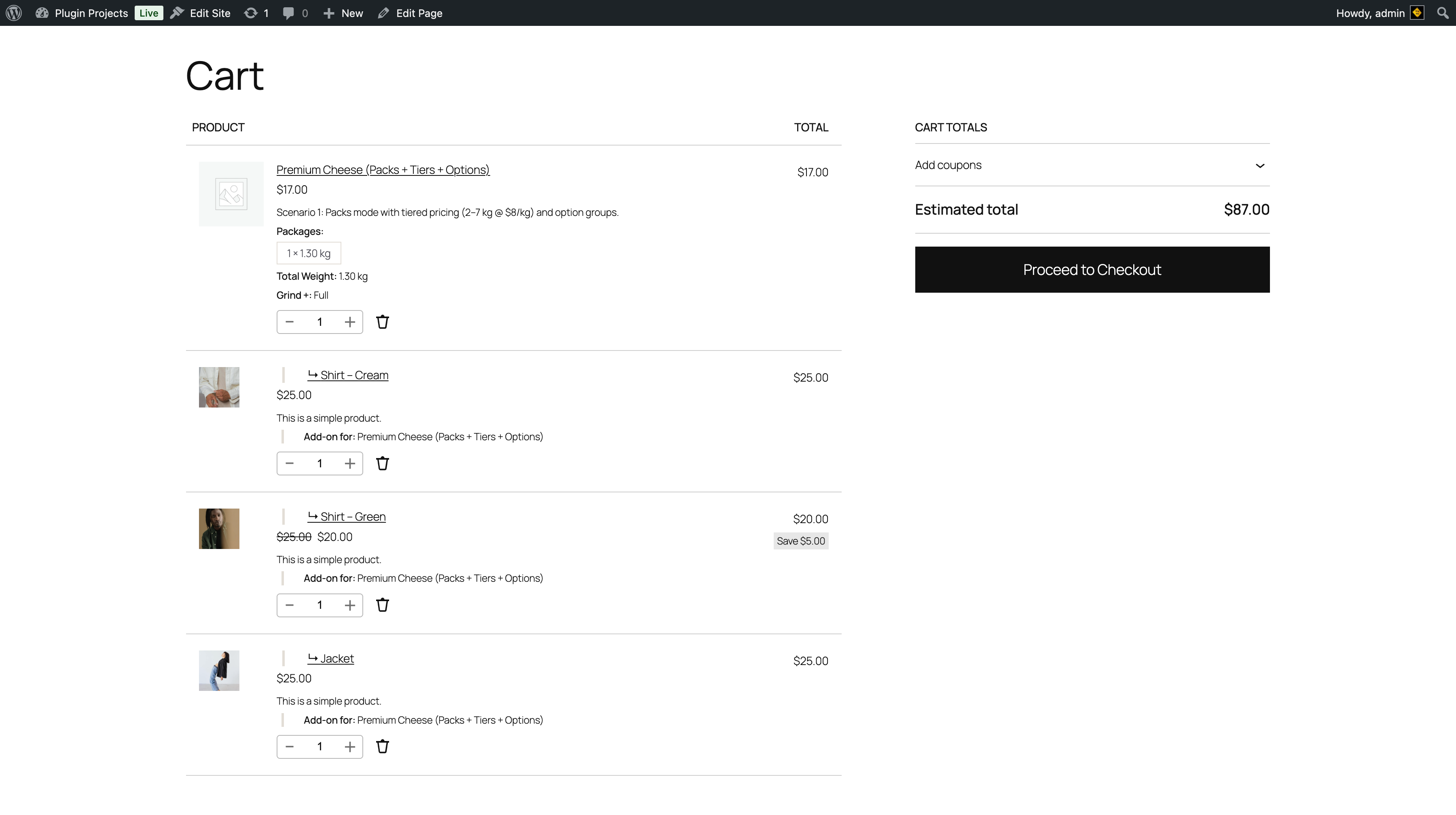 Cart with weight-based products
