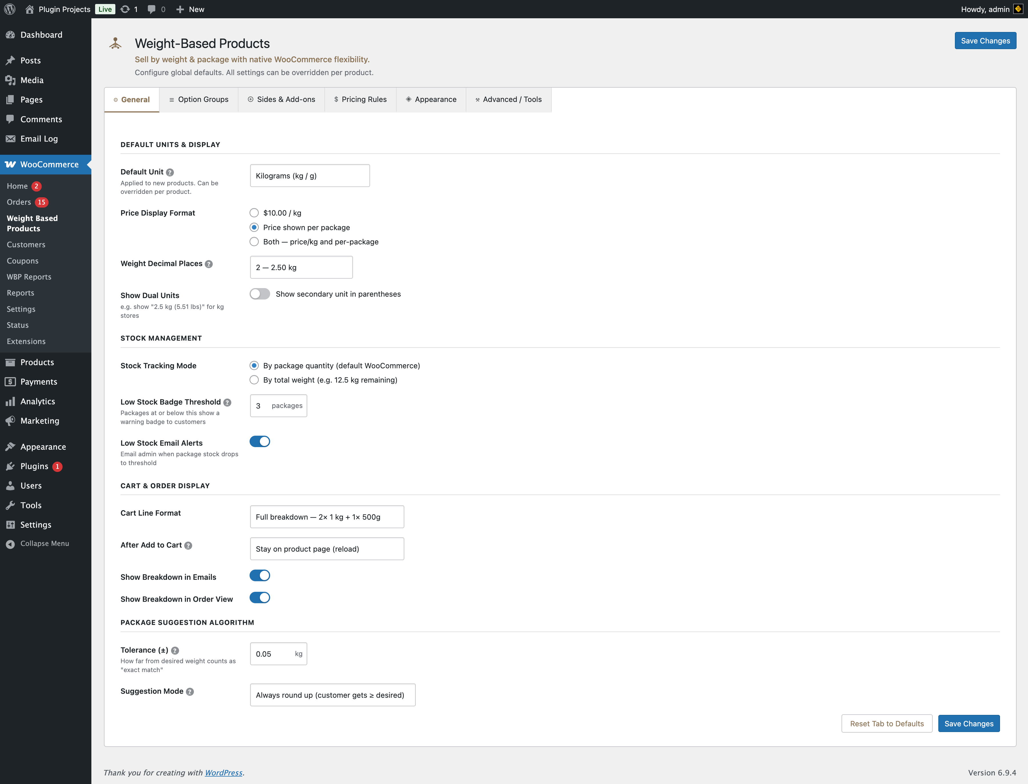 General settings tab