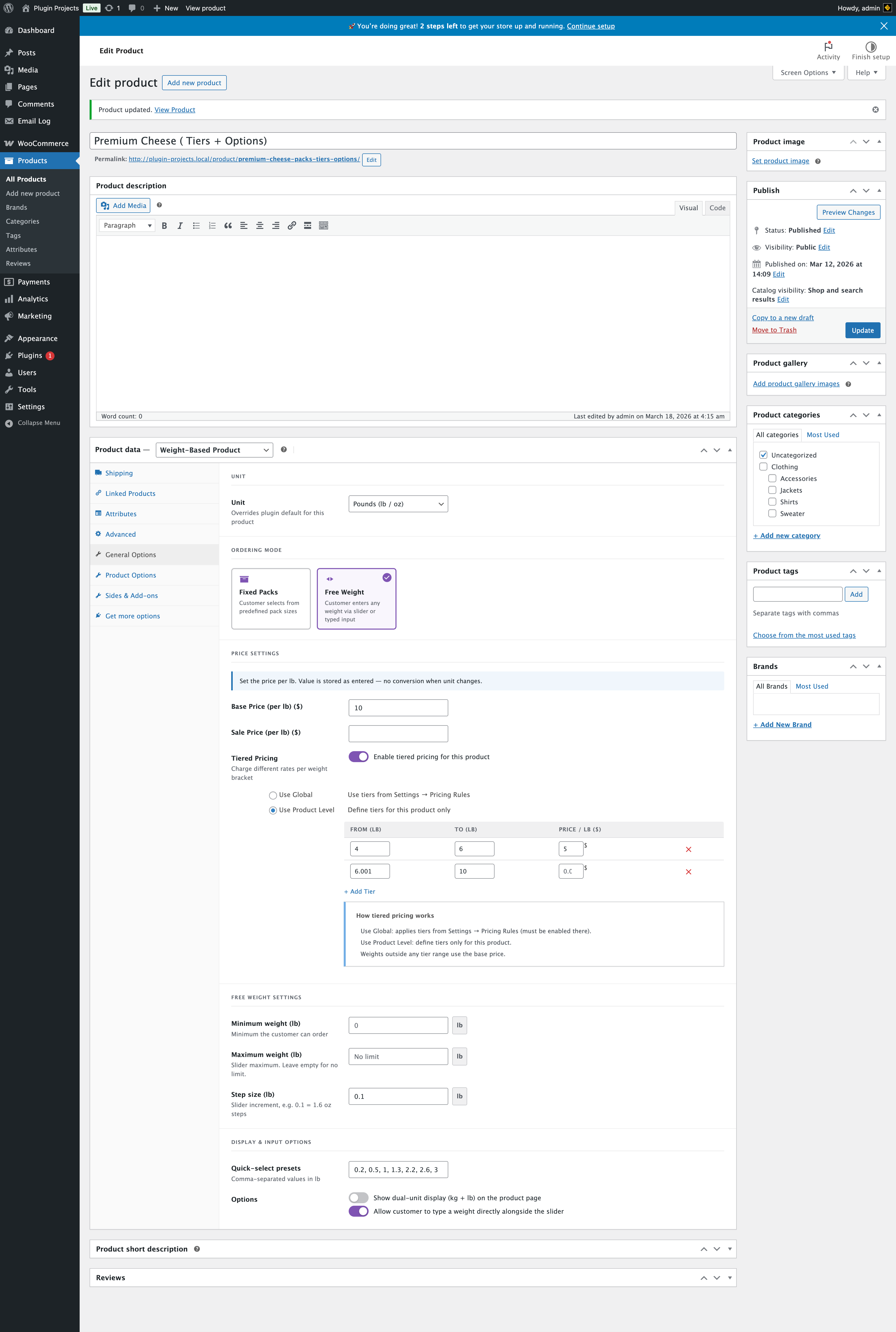 Product General Options: Free Weight